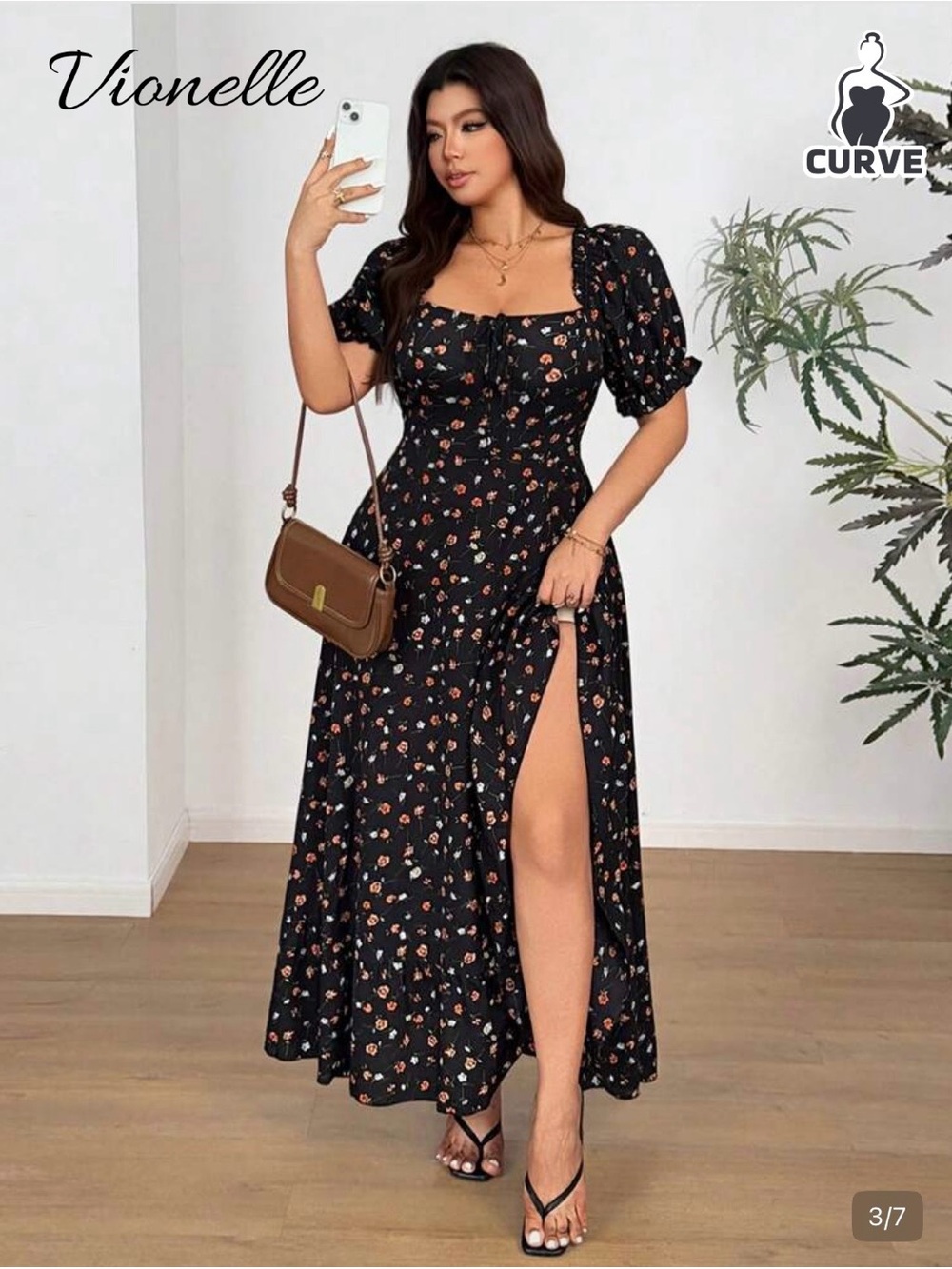 Black Floral Puff-Sleeve Maxi Dress